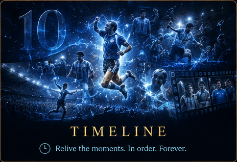 A blue-lit montage of Argentina number tens celebrating, above a floodlit stadium crowd.